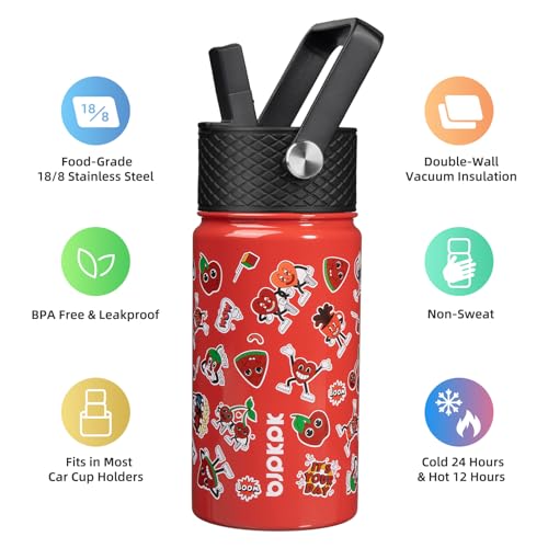 Image of BJPKPK Insulated Water Bottle, 15oz Stainless Steel with Straw Lid