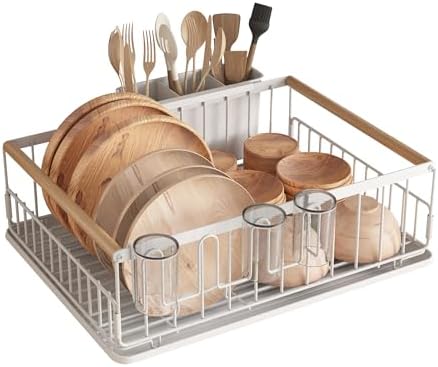 Scolapiatti Da Appoggio E-MANIS - In Metallo Con Vassoio Antigoccia, Portaposate E Scaffale Tagliere, 42x30cm - Foto 10