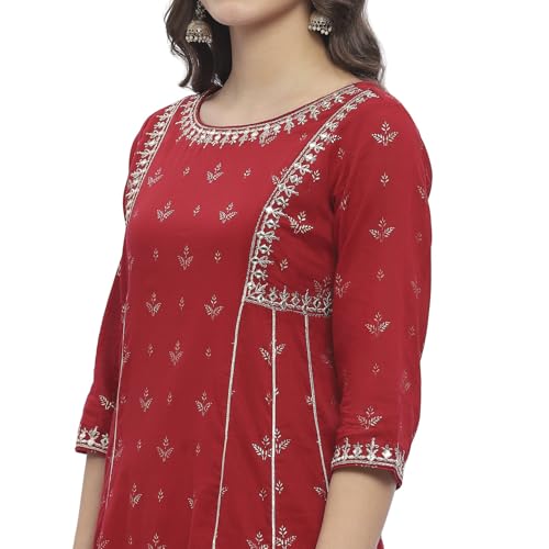 Image of Biba Women 100% Cotton 3 /4 Sleeve Round Neck Kalidar Printed Suit Set
