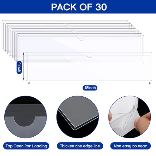 Image of Chinco 60 Pcs Self Adhesive Pockets, Bin Labels for Storage Bins, Clear Pocket Label Sleeves, Plastic Index Card Holder with Top Open for Organizing Bins Box Drawer (18 x 4 Inches)
