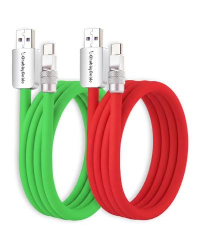 Image of chubbycable 120W Silicone USB A to C Cable, 2 Pack, Green+Red, 4.9FT