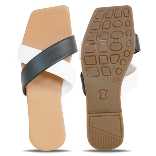 Image of TIGER COLLECTIONS Women's Flat Cross Strap Slippers | Comfortable Open Toe Casual Slip-On Sandals | Lightweight Anti-Skid Daily Wear Fashion Flats for Women & Girls