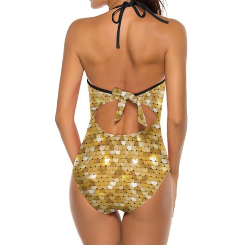 Monokini paillettes d'or luxueux coupe haute couture féminine