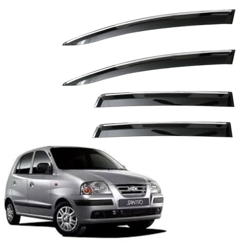 Image of CAR SAAZ Unbreakable Door Visor for Santro Xing Type 2(2008-2015)(Set of 4Pcs)|Stylish & Durable Chrome Lined Wind /Rain Deflector