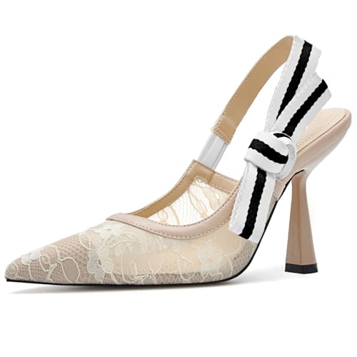 Image of HOCHFART Women's Slingback Kitten Heels Closed Pointed Toe Slip On Pumps | Bowknot, Elastic Slingback Strap, Office, Wedding, Bridal, Formal, Events, Church, Gathering, Casual Outing