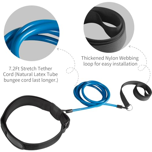 WONEWTH Swim Tether Resistance Belt Stationary Swimming, Pool Swim Bungee Training Belt, Swim Trainer Harness Belts for Adults Exercise (Black)