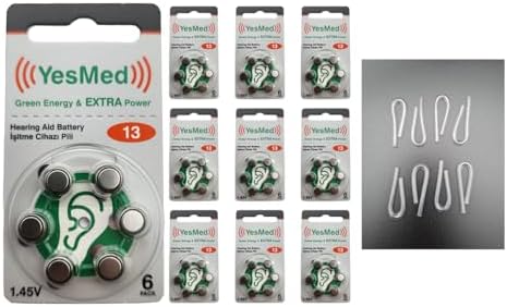 YesMed Extra Power 13 Numara İşitme Cihazı Pili (10 Paket x 6 Adet = 60 Adet Pil) + HEDİYE İşitme Cihazı Hortumu (8 Adet, Orta-Standart olan Kıvrılmış Hortum), YesMed - Görsel 1