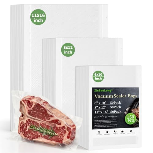 Image of Vacuum Sealer Bags, 11 inchx16 inch Gallon, 8 inchx12 inch Quart, 6 inchx10 inch Pint, 150Pcs | Commercial Grade, BPA Free, Sous Vide Compatible, Puncture Prevention, Kitchen Essentials