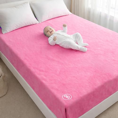Image of Btag Baby Waterproof, Super Soft Fast Drying Mattress Protector | Extra Absorbent, Anti-Itching Sheet for New Born,Toddler (Size 200x210 cm, Pack of 1, Rose)