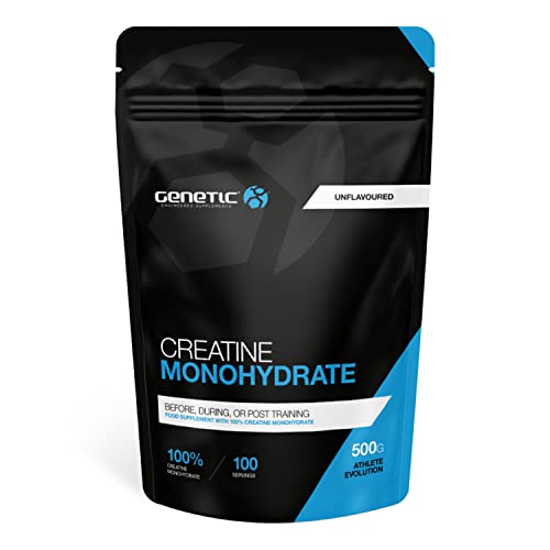 Creatine Monohydrate Powder - Creatine Powder - Pure Creatine - Genetic Supplements - Creatine Nutritional Supplements - Muscle Builder - Muscle Repair - Unflavoured - 500g - 100 Servings