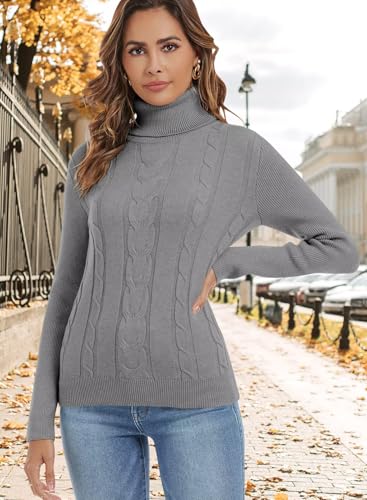 Image of ANFTFH Womens Turtleneck Sweater 2025 Ribbed Knit Top Pullover Sweaters