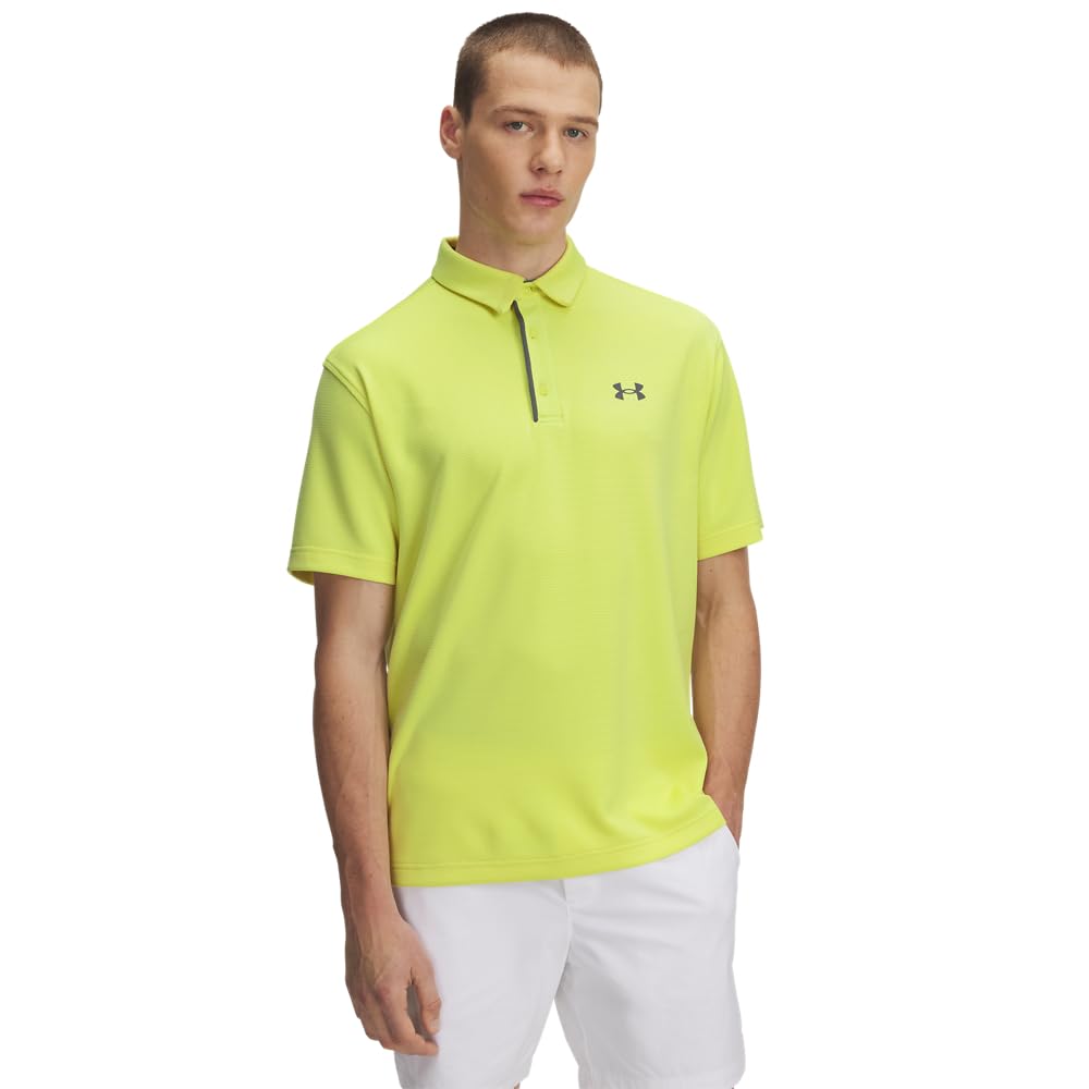 Under Armour Tech Golf Polo for Men, (728) Sonic Yellow/Pitch Gray, 4XL