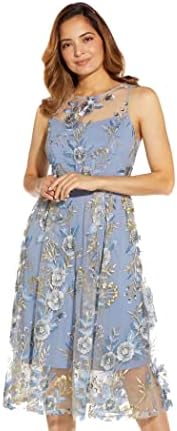 Adrianna Papell Women's Floral Embroidery Flared Dress, Blue Multi, 12