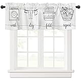 Anzona Laundry Curtain Valance 54' x 18', Simple Line Drawn Wash Dry Fold Repeat Window Valances Rod Pocket Curtains Drapes, Laundry Routine Short Topper Curtain for Kitchen Cafe Living Room, 1 Panel
