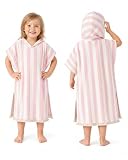 FishingDino Badeponcho Kinder Gr. 68-128 – Schnelltrocknender Handtuch Poncho Kinder mit Quasten, Gestreifter Badeponcho Baby & Surf Poncho für Jungen & Mädchen 0-6 Jahre, Rosa 68-98/0-3 Jahre