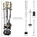 AMAGABELI GARDEN & HOME 5 Pcs Fireplace Tools Brass Handles Wrought Iron Set Holder Indoor Outdoor Fireset Fire Pit Stand Rustic Tongs Shovel Brush Chimney Poker Wood Stove Hearth Accessories Kit Lrg