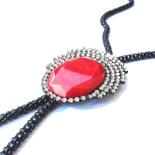 Pendentif rouge glamour et strass sur collier Las Vegas noir pour vos soirées