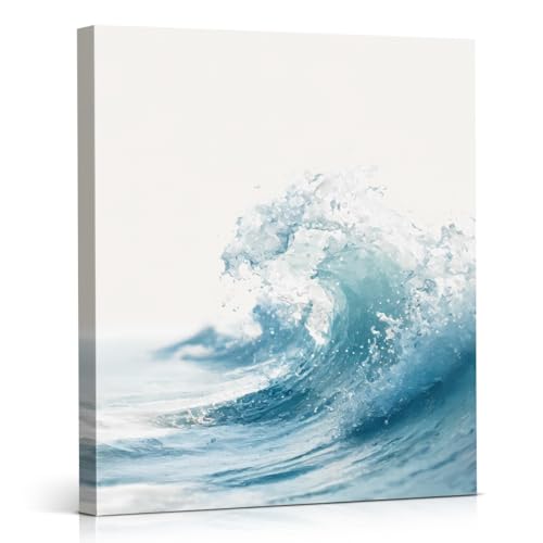 Coastal Ocean Wave Wall Art Decor Beach Sea Wave Painting Picture Artwork Blue Ocean Wall Decor for Home Beach Room Bedroom 8x10 Canvas Framed