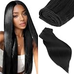 Elailite Weave Bundles Human Hair Real Hair Weave Straight Weft Brazilian Human Hair Extensions 1 Bundle 100g - #1BY Natural Black - 16 Inch