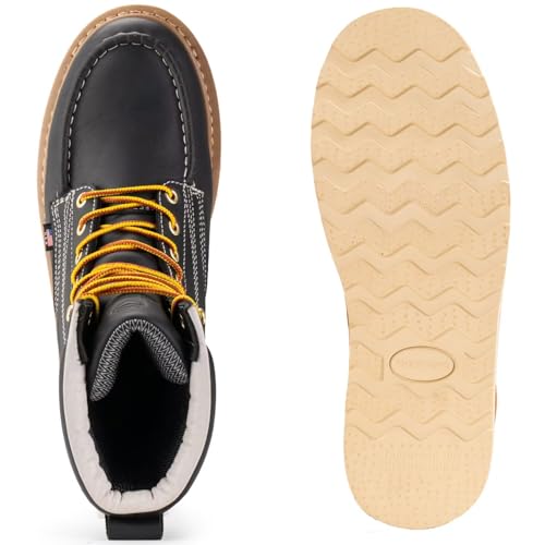 Image of SUREWAY 8in Waterproof Moc Toe Work Boots for Men Soft Toe,Premium Full Grain Leather,Safety Wedge Work Boots /Shoes,Comfort Insole,Oil /Slip Resistant,Industrial Construction Boots BLACK