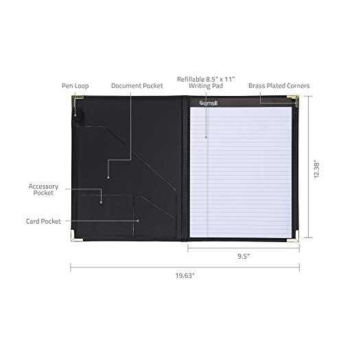samsill classic collection business portfolio - executive padfolio for resume amp document organizer - 85 by 11-inch legal pad faux leather with brass corners black