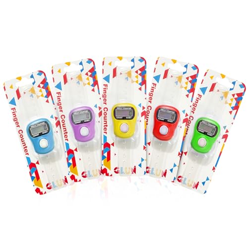 Image of GLUN Finger Ring Tally Counter, Pack of 5, 5 Digit Hand Clicker Counting Device Multicolour with Clear Visible Numbers, Useful for Various Counting Purposes