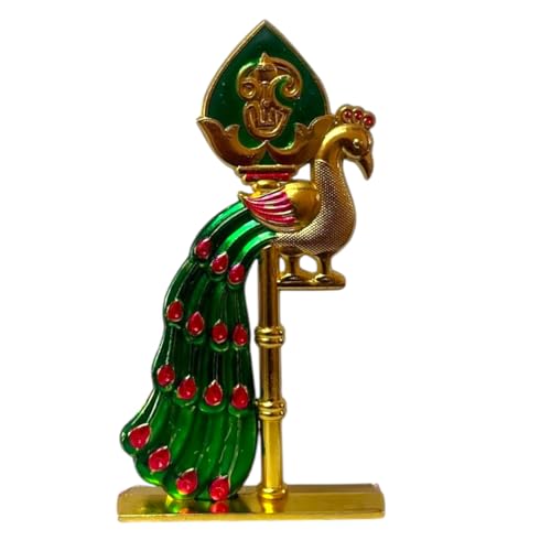Image of Steel Murugan Vel Statue (8 cm) | Divine Lord Karthikeya Spear for Car Dashboard & Pooja Room Decor | Durable Red Vel Idol for Altar & Spiritual Gifting (Green peack)