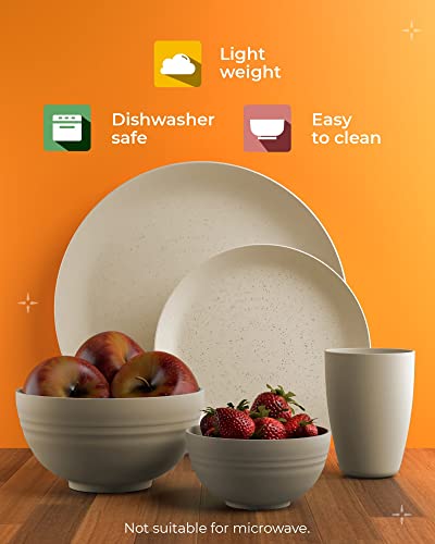 Wheat Straw Dinnerware Set - Cups, Plates And Bowls Sets For 4 With Reusable Cutlery Utensils - Unbreakable Wheatstraw Plastic Dinnerware Set With Fork Spoon Knife - Dishwasher Safe Camping Dishes Set #TOP3