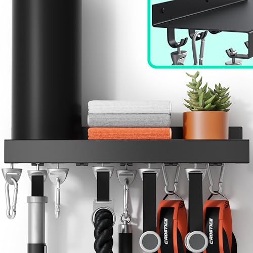 Crostice Metal Shelf Compatible with Tonal Accessories Floating Shelf Organizer for Home Gym Storage T-Lock Adapters Bracket Hanger Gym Rack Wall Mounted with Hooks Black Workout Holder