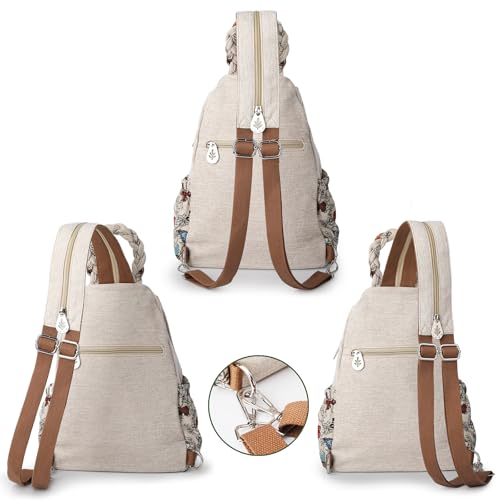 Image of Ladys Convertible Sling Bag, Hand Craft Artisan Purse, Girls Beautiful Canvas Premium Casual Day Mini Backpack for Women (Flower Bee)