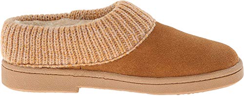 Clarks Clarks Womens Slipper Suede Leather Knitted Collar Clog Slippers - Plush Faux Fur Lining (Cinnamon Premium Suede, 6)