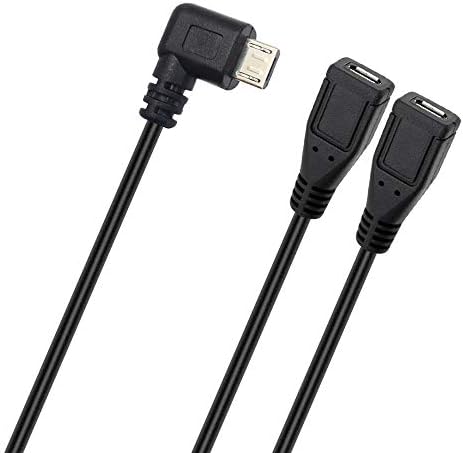 Maxhood Micro USB Splitter Cable, 90 Degree Micro USB Y Splitter Cable, Right Angle Micro USB Splitter 1 to 2 Cable High Speed Micro USB Male to Female Cable (Right Angle Micro USB Splitter),40cm