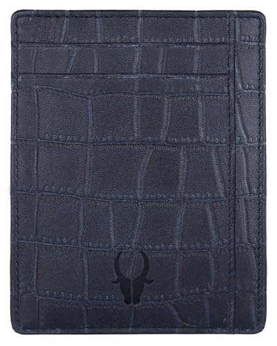 Image of WildHorn Leather Card Holder for Men & Women (Blue Croco)