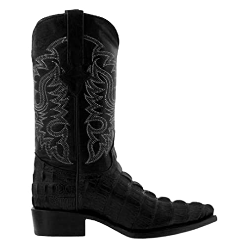 Texas Legacy Mens Black Western Leather Cowboy Boots Crocodile Tail Print J Toe 13.5 2E US2