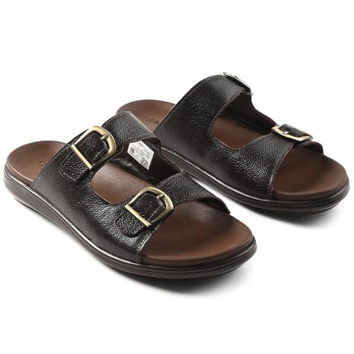 Image of Liberty Healers MDL-11E Men Casual Sandals, Black & Brown - Formal Look Sandals for Men with Buckle Strap - Stylish Flat Sandal for Man - Lightweight and Comfortable Footwear