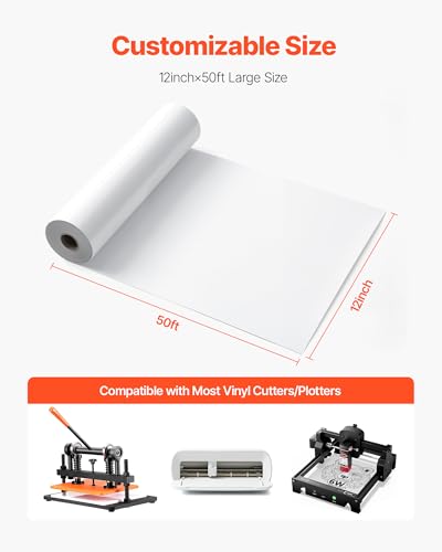 Image of VEVOR Heat Transfer Vinyl, 12 in x 50 ft, Glossy White HTV Iron on Vinyl Roll, Easy to Cut and Weed, Strong Adhesion, Compatible with Cutting Machines, for Various Materials, T-Shirts, Pillows, Hats