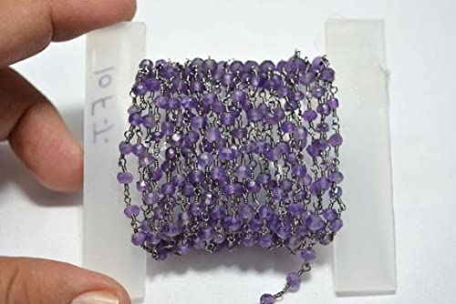 Améthyste en chaîne rosaire LKBEADS fil noir perles rondelles pour création bijoux diy