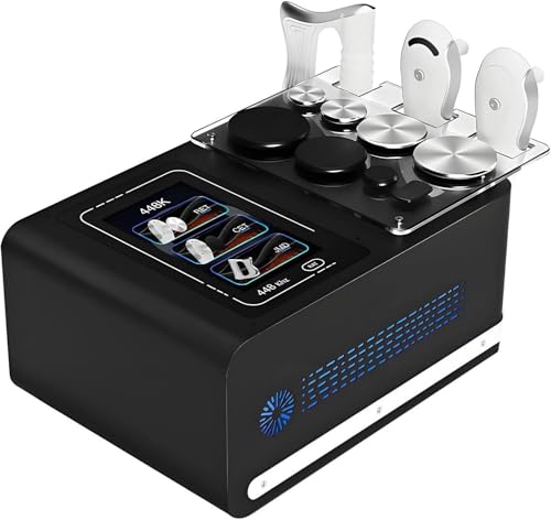 GEHPYYDS Máquina de Ondas de Choque para aliviar el Dolor, máquina de Fisioterapia con tecarterapia, radiofrecuencia de 448 K y 8 Estaciones de Trabajo, 3 Asas, Tratamiento físico Profundo Black