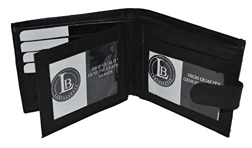 Leatherboss Men's Bifold Wallet with Snap Closure - Black 4" X 3.1/4"2