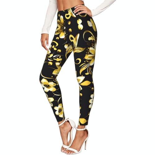 Pantalones de entrenamiento para mujer en mallas estampadas flores negras