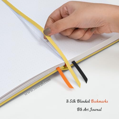 Image of NEORAH - B5 - ART JOURNAL | 200Gsm Dotgrid Notebook |160 Pages(25.0 x 17.5 cm) | Lay Flat |HardCover Bullet - Journal |3 Bookmarks |Elastic Closure| Inner BackPocket | Ideal-Bujo,Drawing (YELLOW)