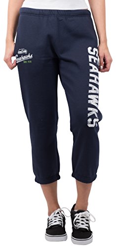 Ultra Game NFL Seattle Seahawks Womenss Jogger Pants Capri Cropped Fleece Sweatpants, Navy, Small