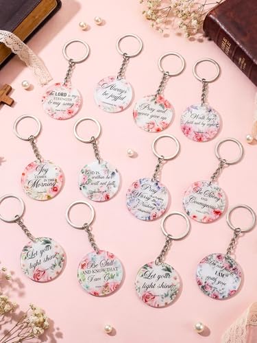Image of Janmercy 120 Pcs Acrylic Christian Keychain Bulk Floral Bible Verse Keychain Religious Scripture Jewelry Gifts for Women Men