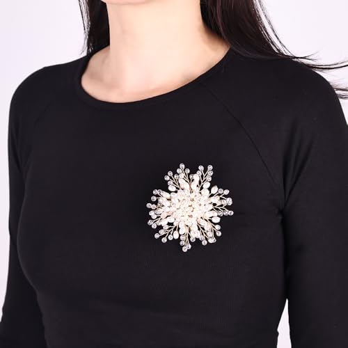 Image of Elegant Pearl Brooch Pins for Women, Brooch Lapel Pin Scarf Shawl Costume Pin Hat Bag Suit Dress Accessories CZ Pearl Brooches and Pins