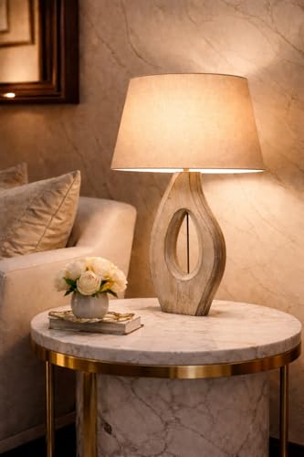 tu casa Wooden Table Lamp | Jute Shade Bedside Night Lamp for Bed...