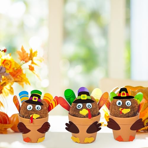 Cinrobiye 24 Set Thanksgiving Turkey Craft Kits DIY Thankful Turkey Flower Pot Making Kit Decorative Turkey Pots Art for School Classroom Activities Home Decoration Festival Gifts Party Favor Supplies by Cinrobiye - Image 7