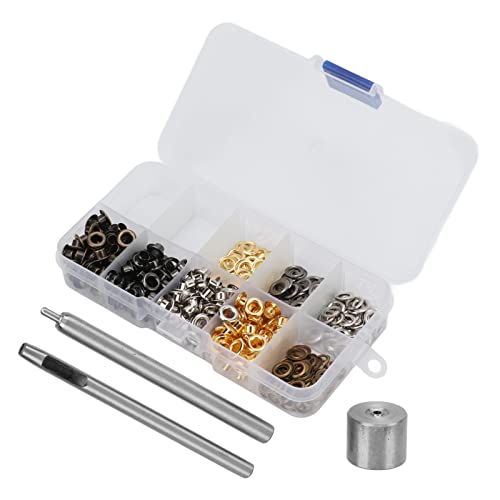 Ojetes de Metal de 4mm, Kit DIY con 240 Piezas y 4 Colores, Juego Práctico y Variado para Manualidades y Reparaciones - Fácil Instalación, Caja Organizadora Transparente, Ideal