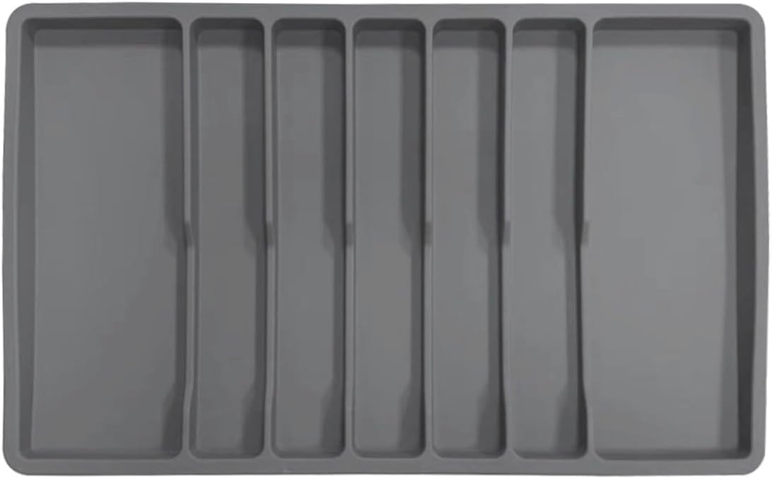 Silicone Cutlery Tray Silverware Drawer Organizer with 7 Compartments Non-Slip Base Utensil Holder with Dividers Fits Most Standard Kitchen Drawers for Forks Spoons Spatulas and Tongs(Grey)
