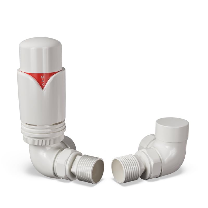 UK Radiators WhiteThermostatic Radiator Valve and WhiteLockshield Valve