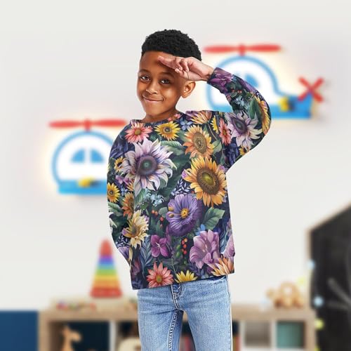 JUNZAN Dreamlike Flowers and Sunflowers Little Girls Hoodie Sweatshirt Crewneck Outerwear for Kids Sports 4T4